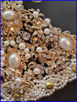 Jeweled Rhinestone Jewelry Angel Vintage Brooch Framed Art Picture Shadow Box