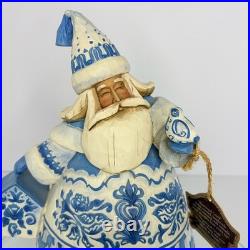 Jim Shore Heartwood Creek Blue Quilt Santa Figurine 11.5 2004 Enesco Tags