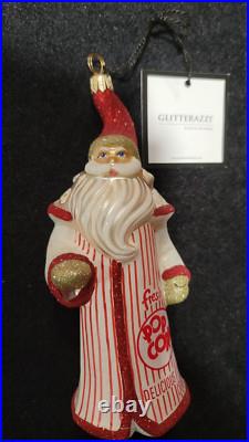 Joy to the World Glitterazzi- Popcorn Santa Glass Ornament- NIB #ZKP3846POP-Rare