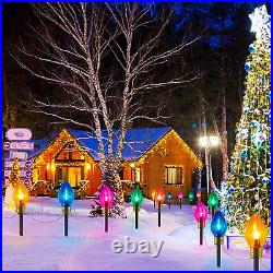 Jumbo C9 Christmas Lights Outdoor Decorations Lawn with Pathway Marker Stakes, 8