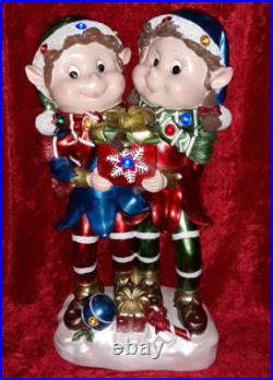 KRINGLE EXPRESS Indoor/Outdoor Elf Duo Boy & Girl Resin Light Up 6 Hour Timer