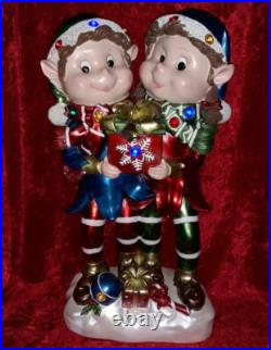 KRINGLE EXPRESS Indoor/Outdoor Elf Duo Boy & Girl Resin Light Up 6 Hour Timer