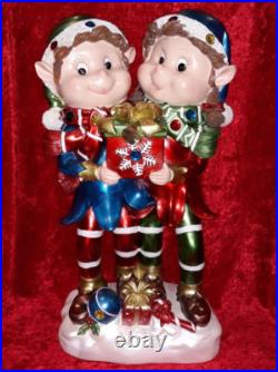 KRINGLE EXPRESS Indoor/Outdoor Elf Duo Boy & Girl Resin Light Up 6 Hour Timer