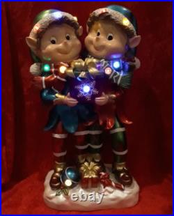 KRINGLE EXPRESS Indoor/Outdoor Elf Duo Boy & Girl Resin Light Up 6 Hour Timer