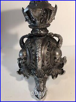 K&K Halloween 12H Pedestal Pillar Candle Holder Metallic Nickel Finish Goth K&K Halloween 12H Pedestal Pillar Candle Holder Metallic Nickel Finish Goth