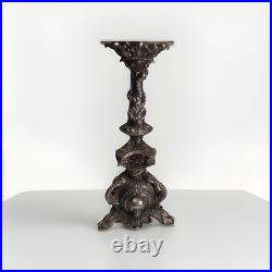 K&K Halloween 20.5 Pedestal Pillar Candle Holder Metallic Nickel Finish Goth