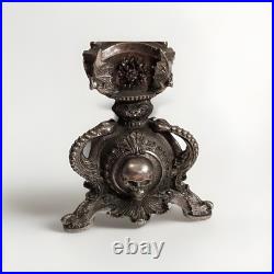K&K Halloween 20.5 Pedestal Pillar Candle Holder Metallic Nickel Finish Goth