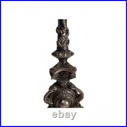 K&K Halloween 20.5 Pedestal Pillar Candle Holder Metallic Nickel Finish Goth