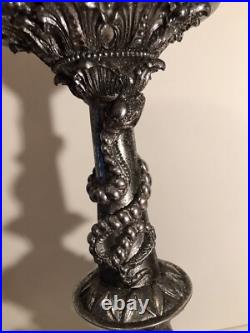 K&K Halloween 20.5 Pedestal Pillar Candle Holder Metallic Nickel Finish Goth