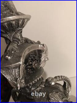 K&K Halloween 20.5 Pedestal Pillar Candle Holder Metallic Nickel Finish Goth