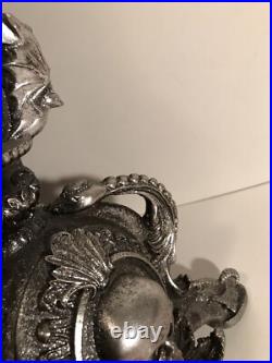 K&K Halloween 20.5 Pedestal Pillar Candle Holder Metallic Nickel Finish Goth