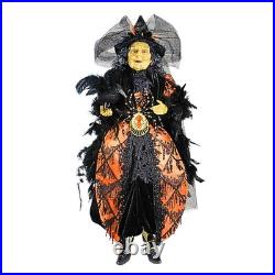 Karen Didion Orange Standing Witch Figurine Halloween Raven Spider