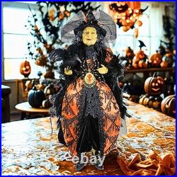 Karen Didion Orange Standing Witch Figurine Halloween Raven Spider