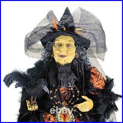 Karen Didion Orange Standing Witch Figurine Halloween Raven Spider