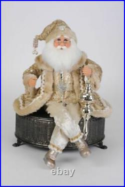 Karen Didion Originals Christmas Velvety Cream and Gold Posable Santa cc18-57