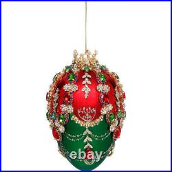 King's Jewels Faberge Jeweled Egg Ornament Green and Red 7 King's Jewels Faberge Jeweled Egg Ornament Green and Red 7
