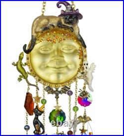 Kirks Folly Salem Cat Over the Goddess Seaview Moon Wind Chime Gold Tone