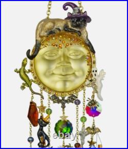 Kirks Folly Salem Cat Over the Goddess Seaview Moon Wind Chime Gold Tone