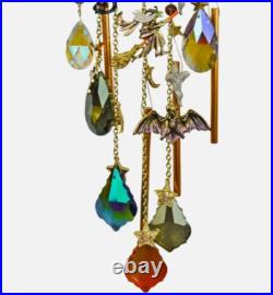 Kirks Folly Salem Cat Over the Goddess Seaview Moon Wind Chime Gold Tone