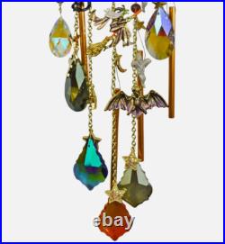 Kirks Folly Salem Cat Over the Goddess Seaview Moon Wind Chime Gold Tone