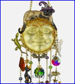 Kirks Folly Salem Cat Over the Goddess Seaview Moon Wind Chime Gold Tone
