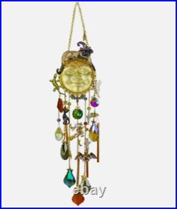 Kirks Folly Salem Cat Over the Goddess Seaview Moon Wind Chime Gold Tone