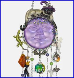 Kirks Folly Salem Cat Over the Goddess Seaview Moon Wind Chime Silver Tone