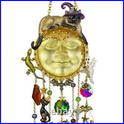 Kirks Folly Salem Cat Over the Goddess Seaview Moon Wind Chime goldtone