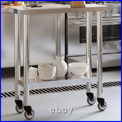 Kitchen Work Table with Wheels 32.5x11.8x33.5 Stainless Steel
