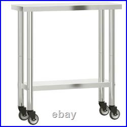 Kitchen Work Table with Wheels 32.5x11.8x33.5 Stainless Steel