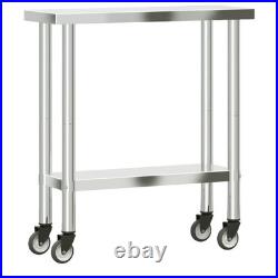 Kitchen Work Table with Wheels 32.5x11.8x33.5 Stainless Steel