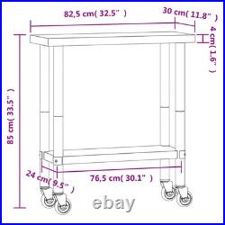 Kitchen Work Table with Wheels 32.5x11.8x33.5 Stainless Steel