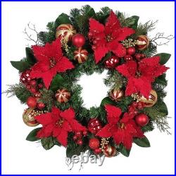 Kurt Adler Christmas Artificial Wreath with Ornaments and Poinsettias, 30 Kurt Adler Christmas Artificial Wreath with Ornaments and Poinsettias, 30