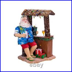 Kurt Adler Fabriché Beach Santa Sitting at Tiki Bar Standing Christmas Display