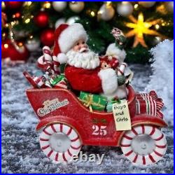 Kurt Adler Musical Candy Car Santa Christmas Figurine Fabriché 8.5 New Open Box