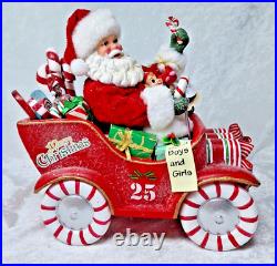 Kurt Adler Musical Candy Car Santa Christmas Figurine Fabriché 8.5 New Open Box
