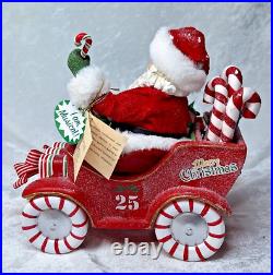Kurt Adler Musical Candy Car Santa Christmas Figurine Fabriché 8.5 New Open Box