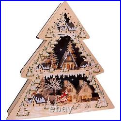 Kurt S. Adler Battery-Operated Light Up Wooden Tree Shaped Village Table Piece