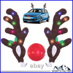 LED Car Reindeer Antlers & Nose Set With Lights Christmas Xmas Rudolph Decor Kit LED Car Reindeer Antlers & Nose Set With Lights Christmas Xmas Rudolph Decor Kit
