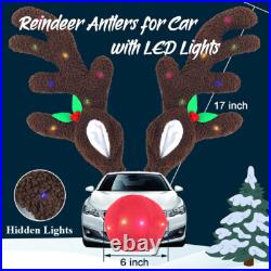 LED Car Reindeer Antlers & Nose Set With Lights Christmas Xmas Rudolph Decor Kit LED Car Reindeer Antlers & Nose Set With Lights Christmas Xmas Rudolph Decor Kit