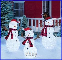 LED Pre-Lit Pop-Up Snowman Family SET OF 3 Used Once Great Condition 1487049