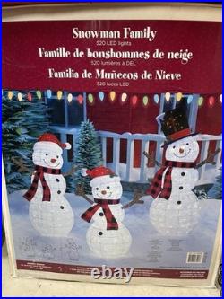 LED Pre-Lit Pop-Up Snowman Family SET OF 3 Used Once Great Condition 1487049