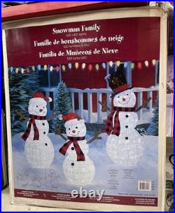 LED Pre-Lit Pop-Up Snowman Family SET OF 3 Used Once Great Condition 1487049