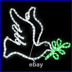 LED Rope Light Dove with 5 Olive Branch Motif Lighted Silhouette Cool White