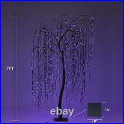 LIGHTSHARE 7 Feet Halloween Willow Tree with Spiders 256 LED Lights for Home