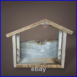 Large Cedar Barn Wood Nativity Stable Creche Figurines Greenery NOT Included A43
