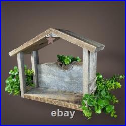 Large Cedar Barn Wood Nativity Stable Creche Figurines Greenery NOT Included A43