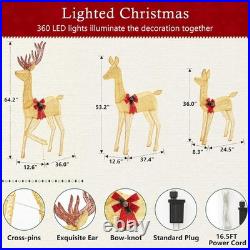Large Lighted Christmas Deer Family Set Bright LED Warm Lights Standing Reindeer