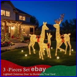 Large Lighted Christmas Deer Family Set Bright LED Warm Lights Standing Reindeer