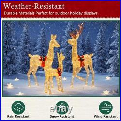 Large Lighted Christmas Deer Family Set Bright LED Warm Lights Standing Reindeer